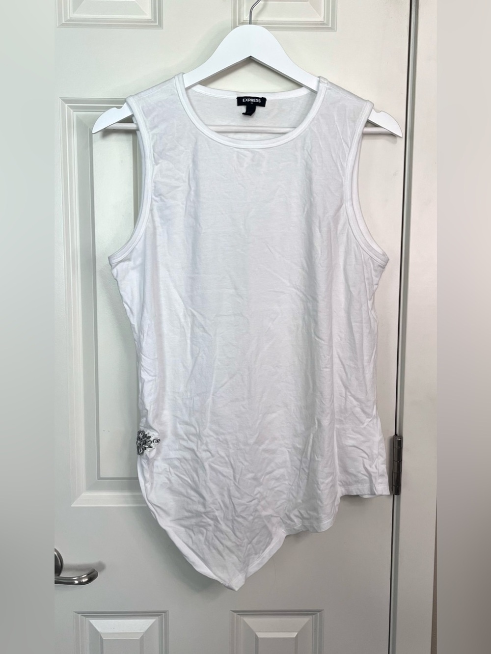 Express Embellished Asymmetric Hem Sleeveless Tank